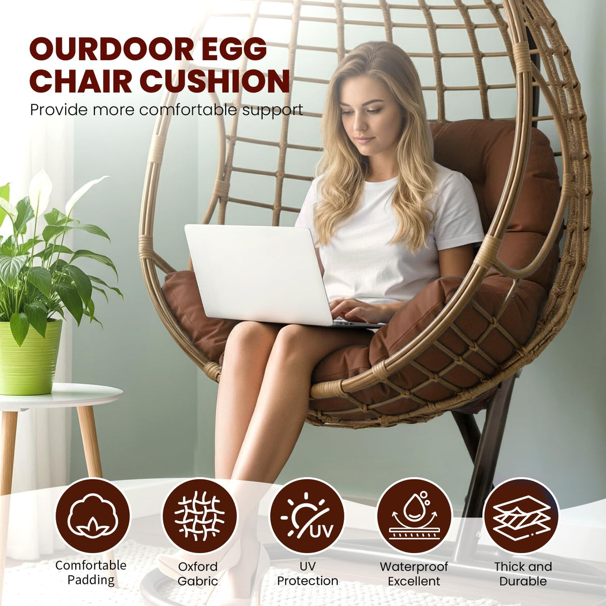 STAYDEN Egg Chair Cushion measures 47x35x6 inches for universal hanging chairs