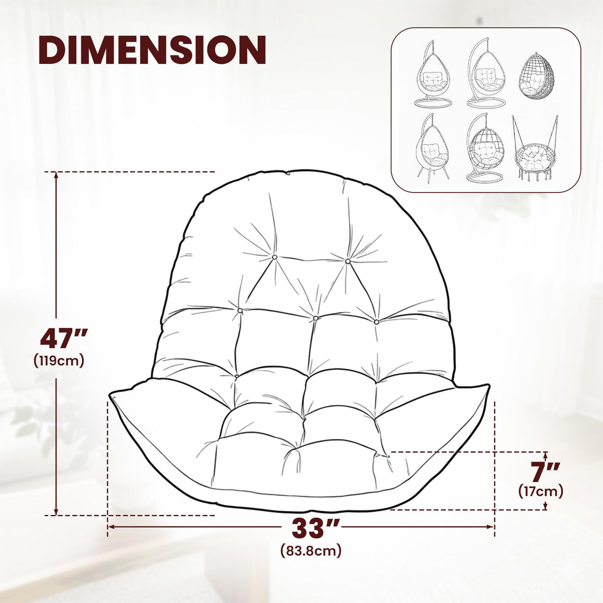 STAYDEN Egg Chair Cushion cotton-detail highlights breathable, resilient material for daily use