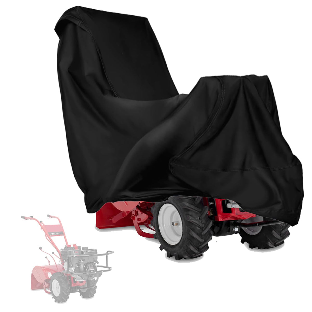 Stayden gas rototiller cover shields a rear-tine tiller from rain and UV rays.