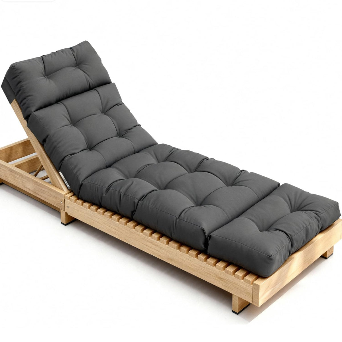 STAYDEN outdoor lounge cushions on a grey chaise enhance patio comfort.