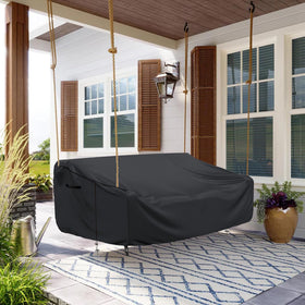 Stayden porch swing cover can be fixed to iron frame for stability.