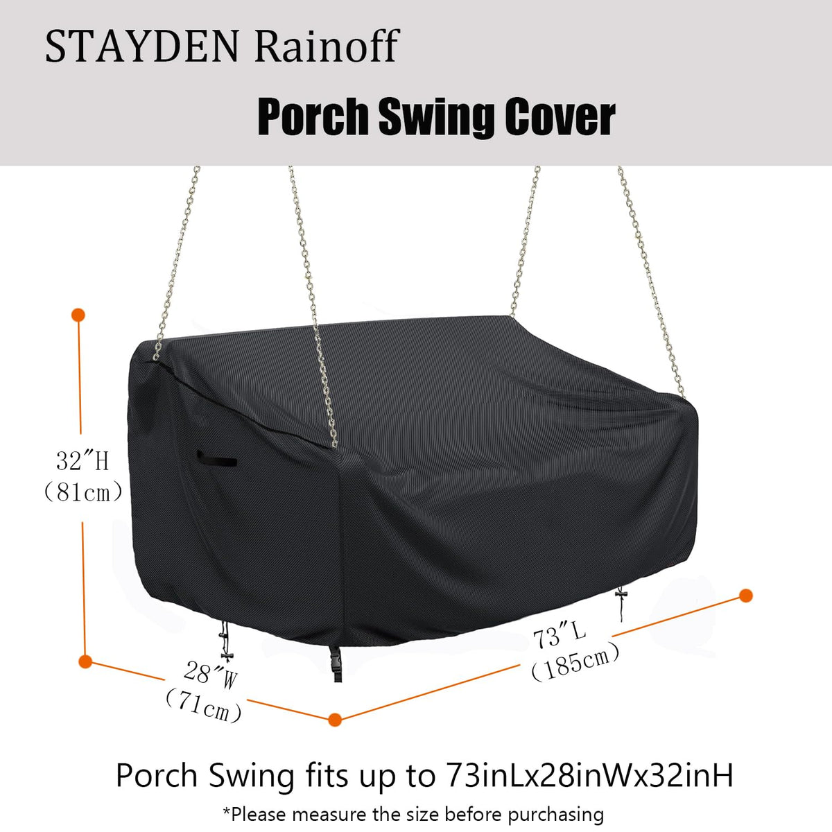 Stayden porch swing cover tear-resistant Oxford fabric for long-lasting outdoor use.