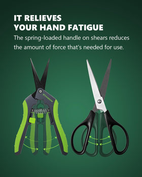 STAYGROW curved-blade pruning shears close-up showing sharp edge for clean cuts.