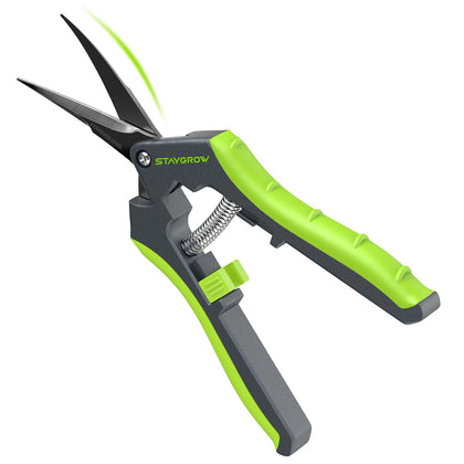 StayGrow pruning shears curved blade closeup for precise bonsai and herb cuts