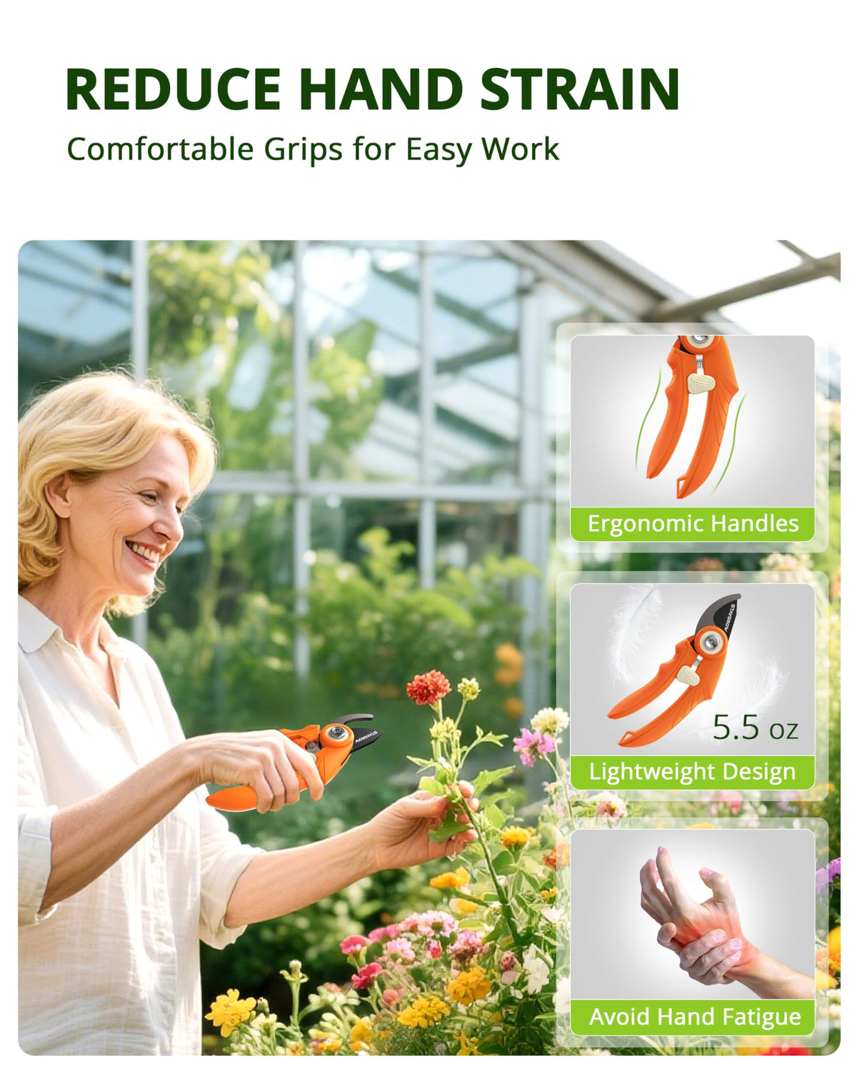 STAYGROW pruning shears used for flowers and shrubs with precise results.