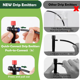 Staypot dual-adjustment emitter offering customizable flow for varied plants.