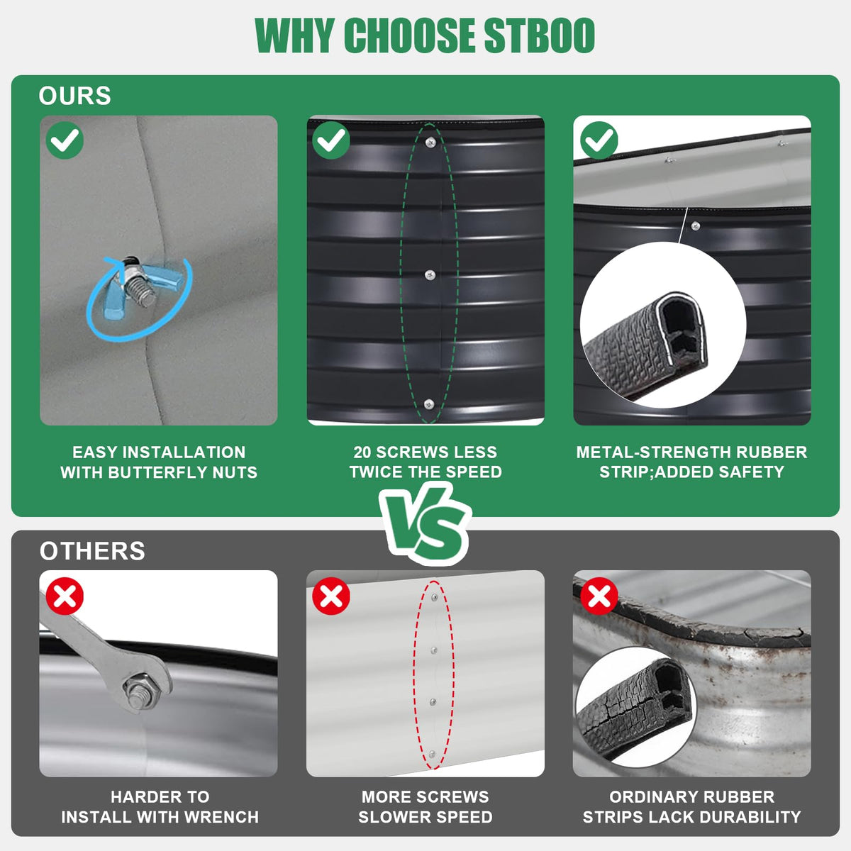 STBoo heavy-duty galvanized steel resists rust and weathering.