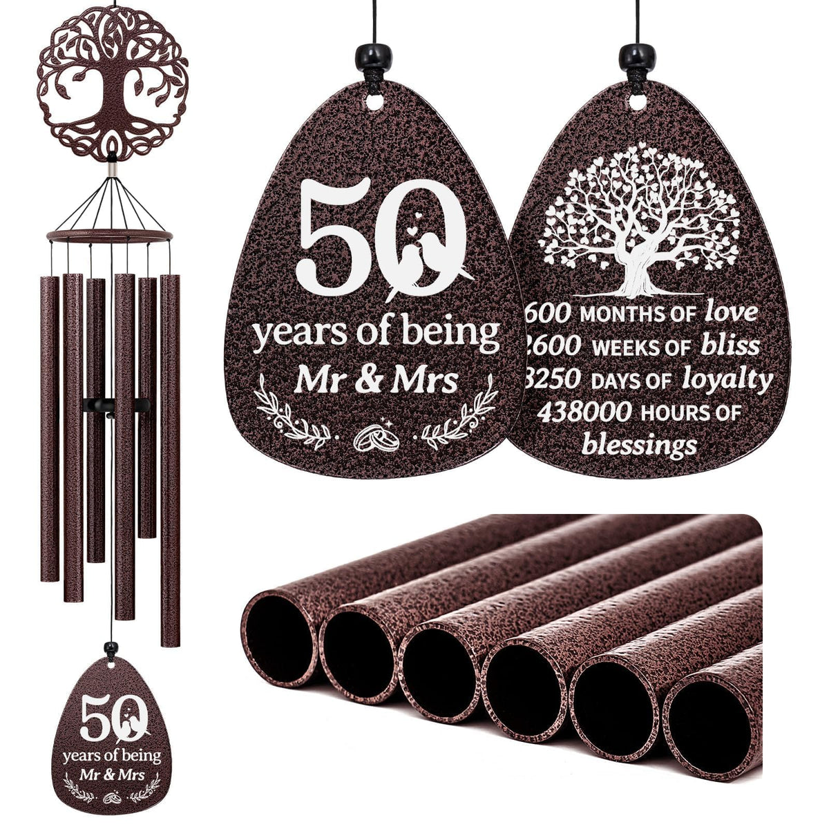 SteadStyle 50th anniversary wind chime tree of life hanging in garden for calming ambiance.