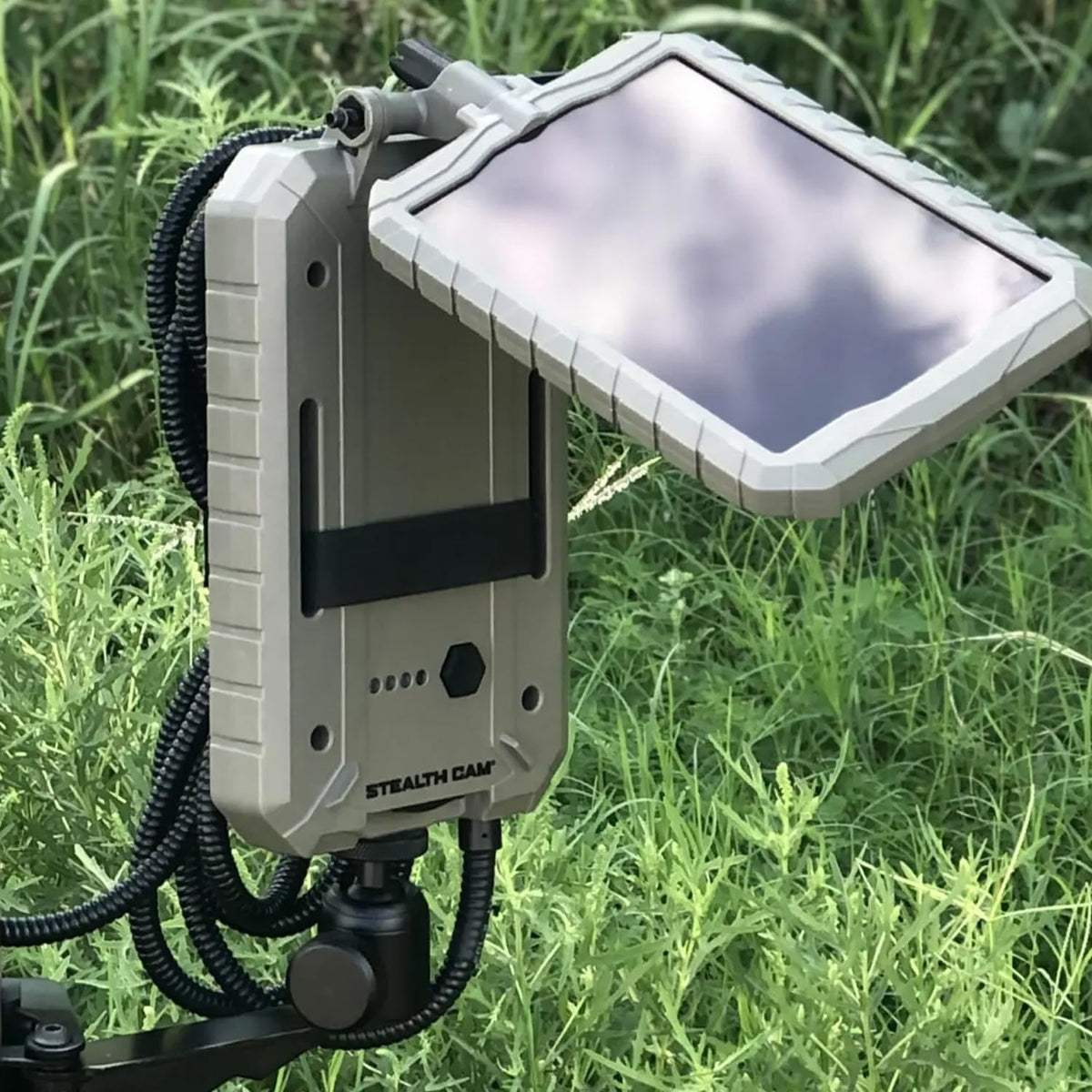 Stealth Cam Sol-Pak ABS housing resists wind and rain in rugged field use