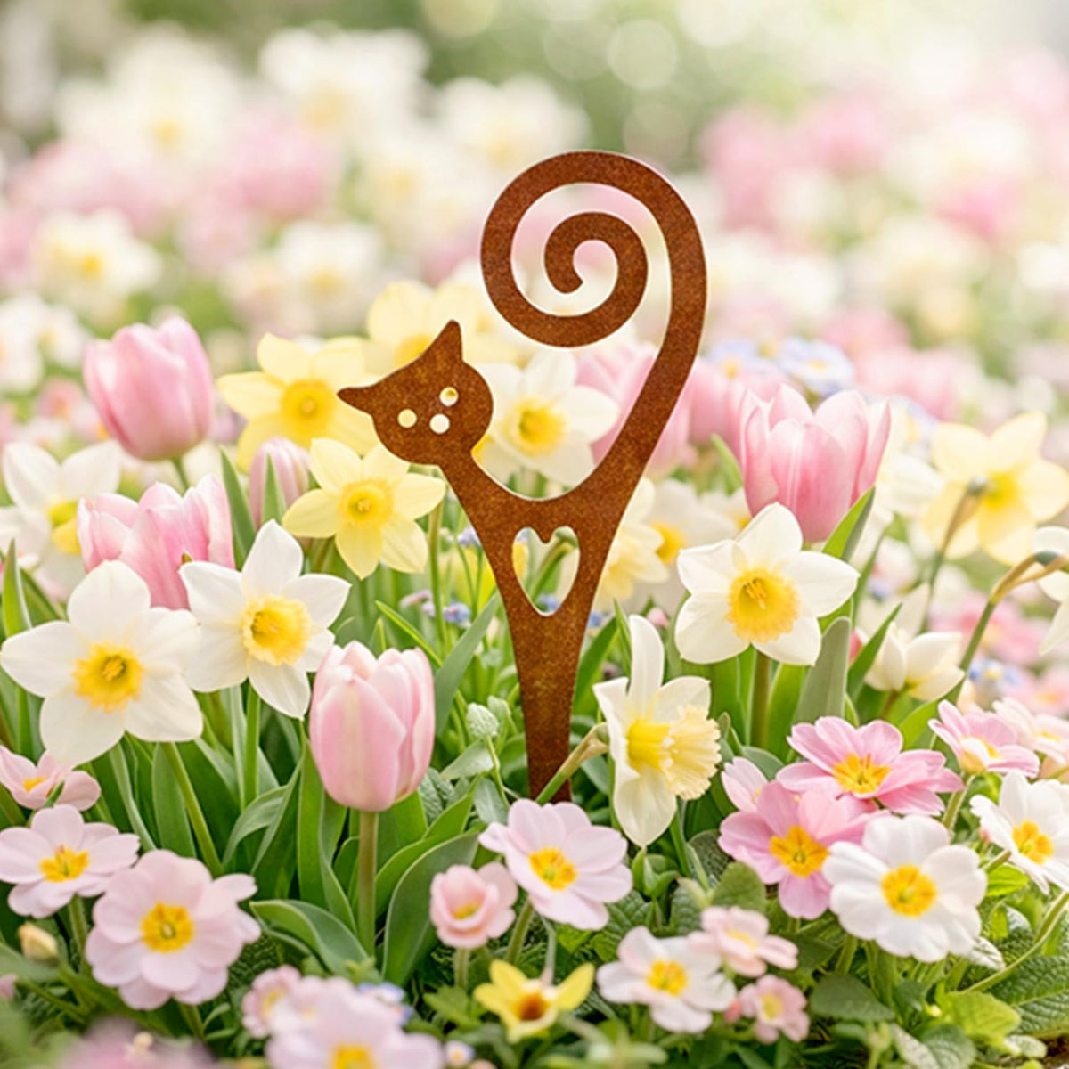 STEELDECO cat garden stake with rust-resistant finish brightens garden pots.