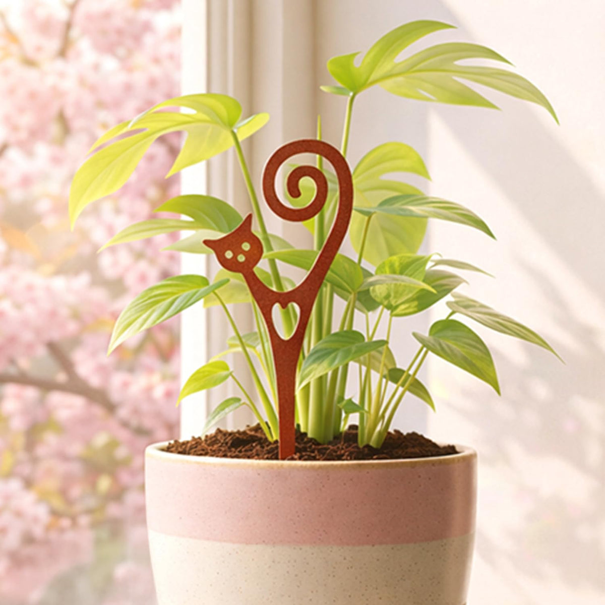 STEELDECO cat silhouette decorative pick brightens indoor and outdoor planters.