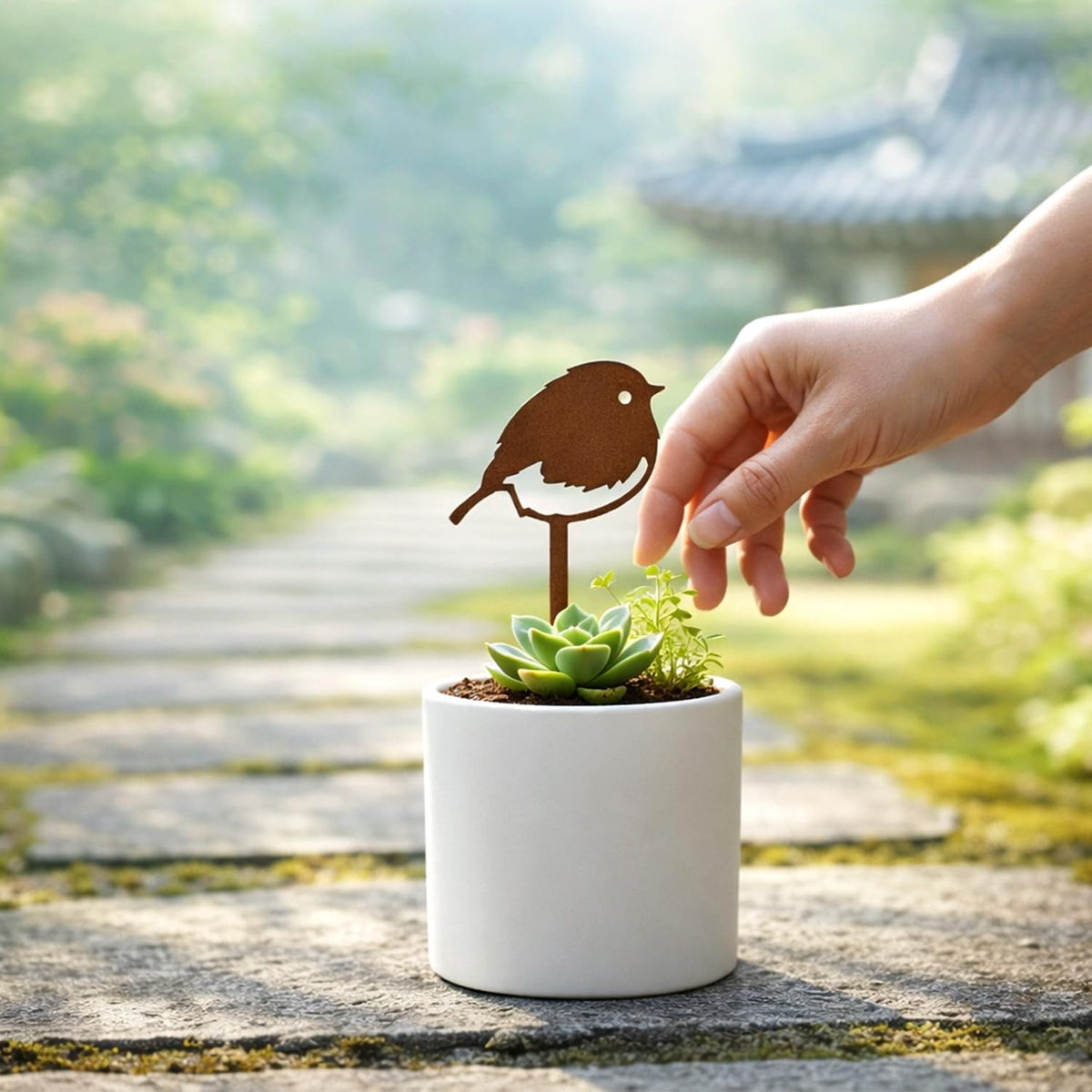 Mini bird garden accent for shelves and balconies.