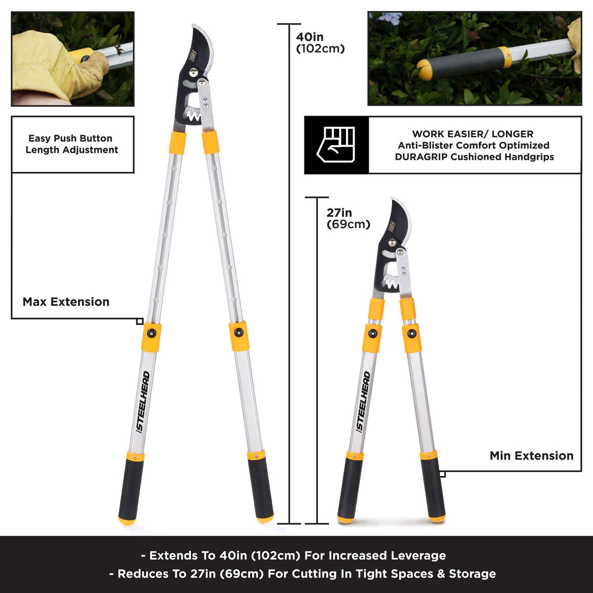 STEELHEAD lopper extended to 40 inches for overhead pruning