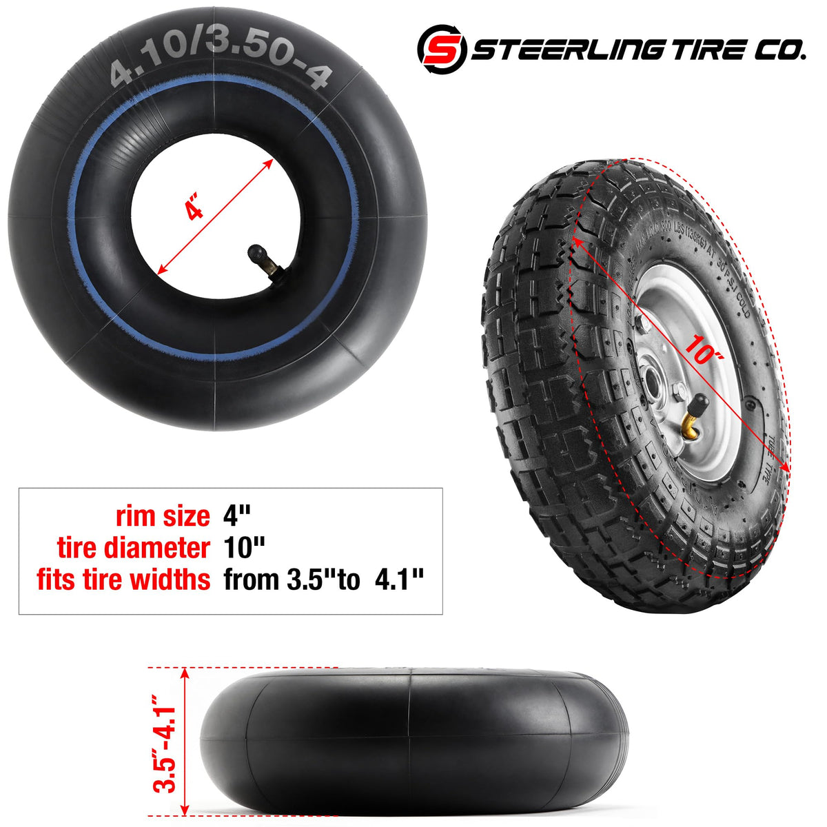 Steerling thorn-resistant inner tube 4-inch rim compatibility