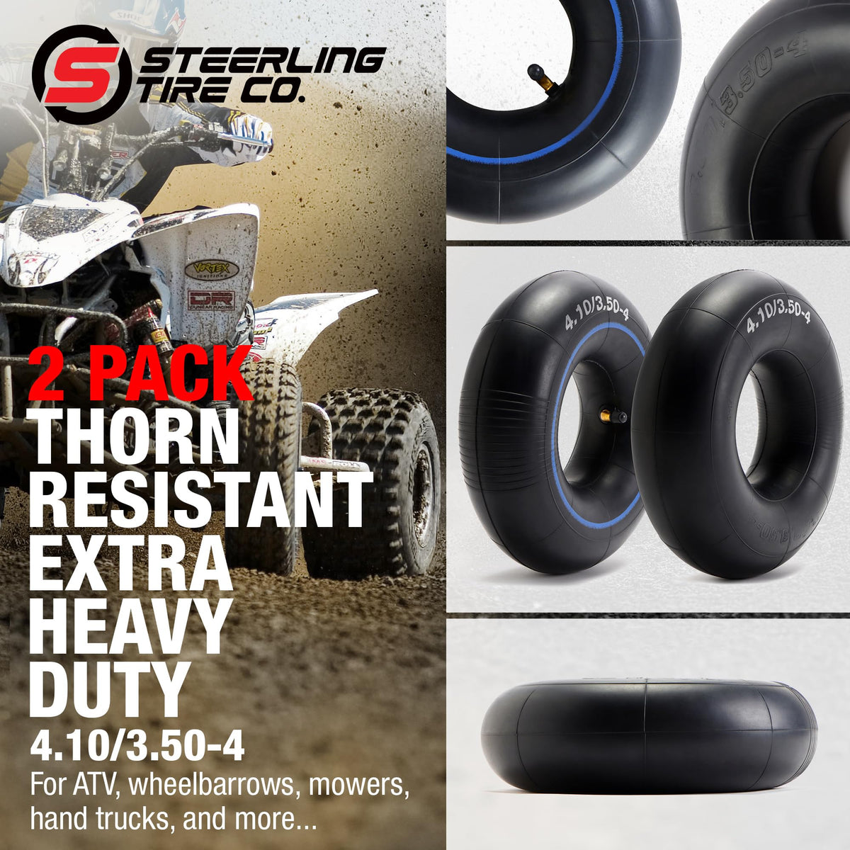 Steerling heavy-duty tube mounted on a wheelbarrow wheel