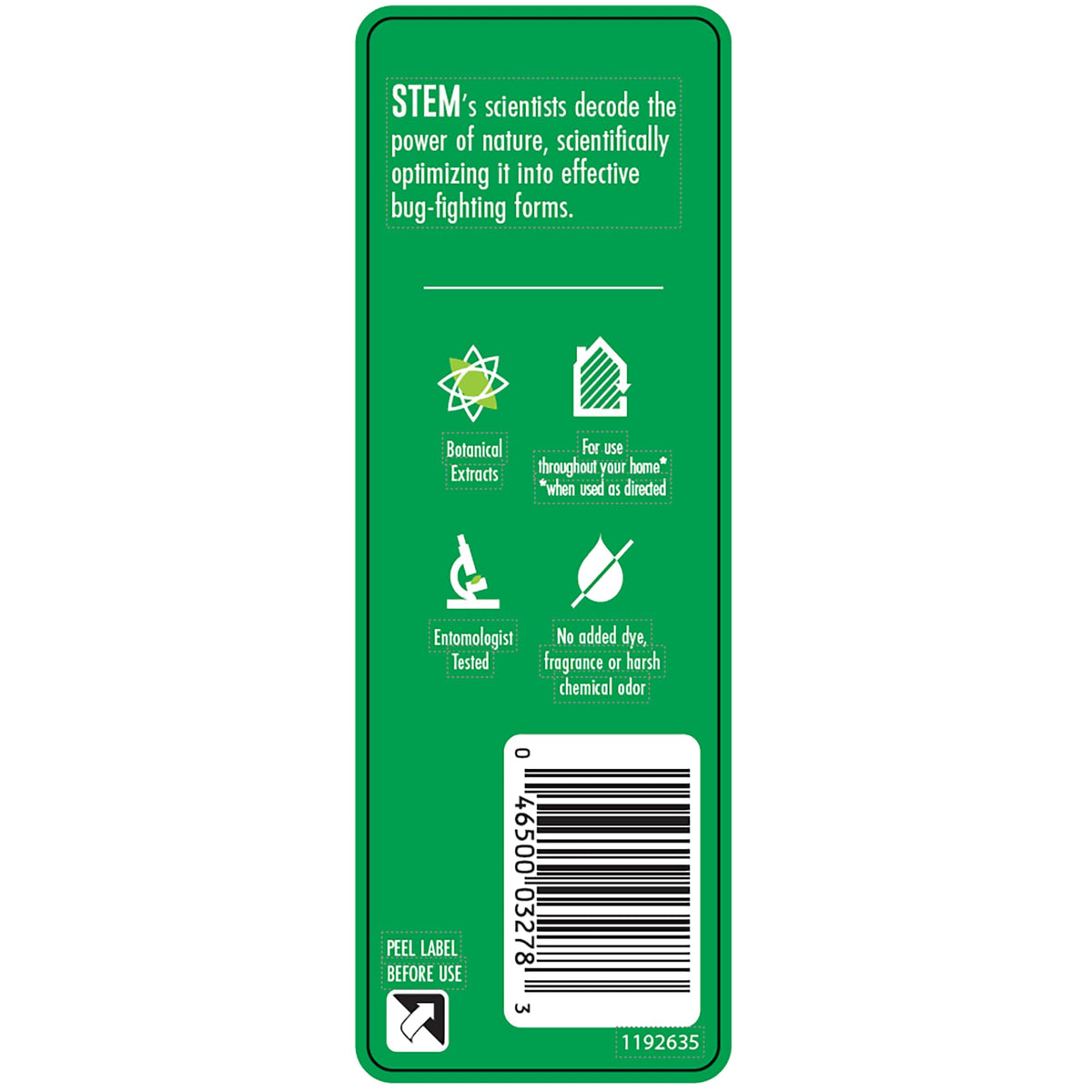 STEM bug spray indoor-use bottle; plant-based actives safe around people and pets when directed.