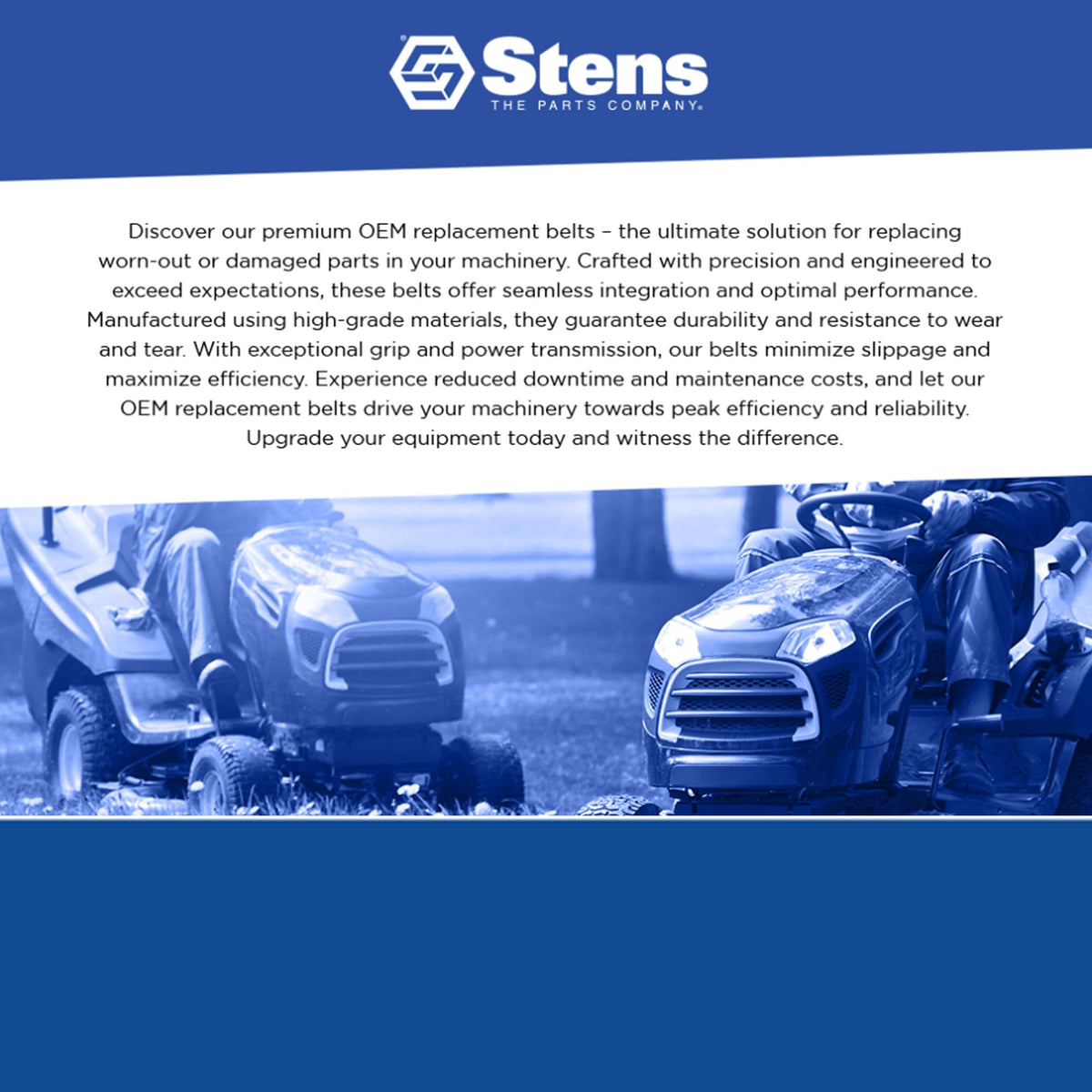 Stens belt in branded sleeve packaging protects during storage.