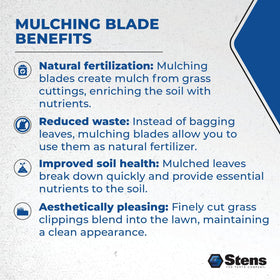 Stens blade cutting action in grass with mulching capability in action.