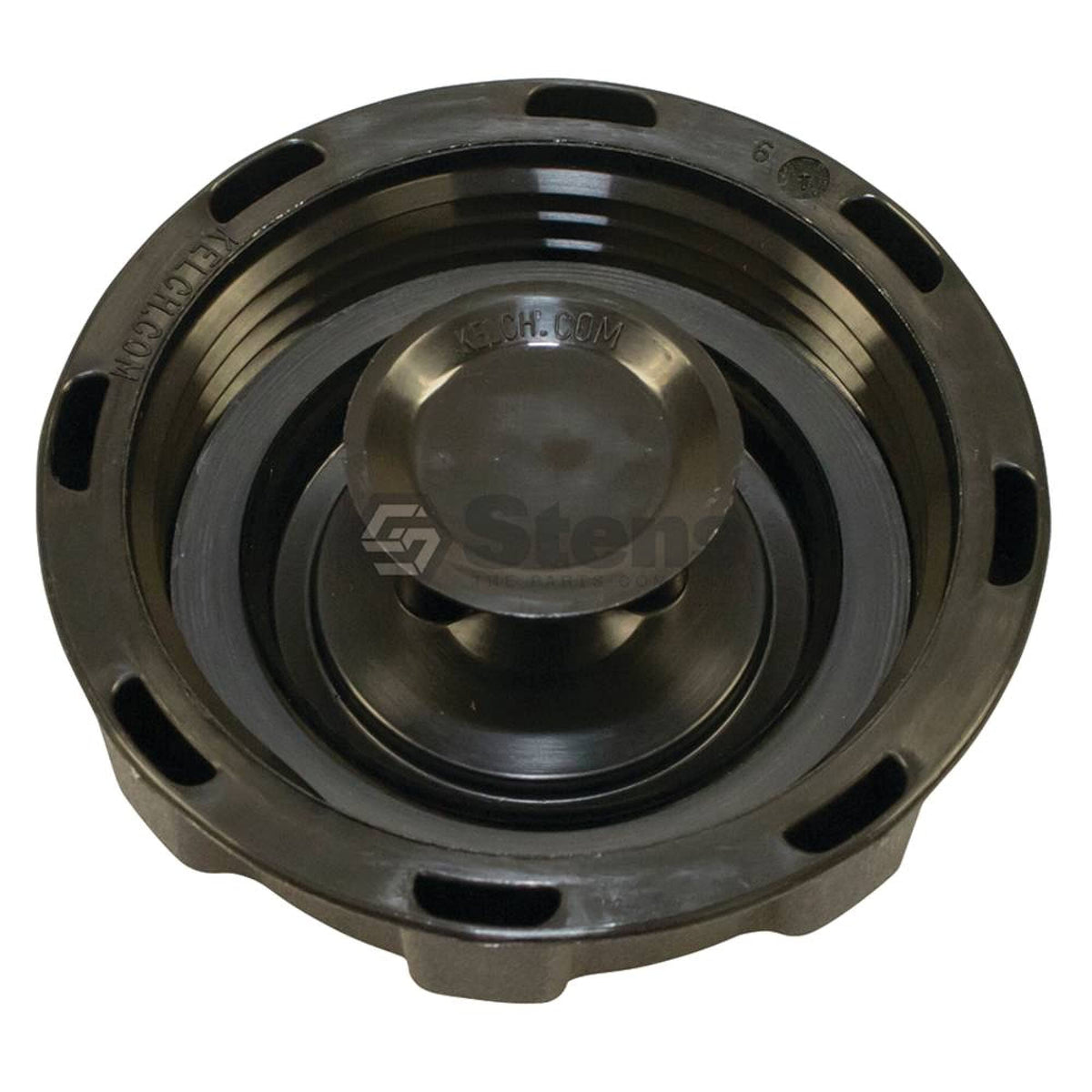 Stens fuel cap 125-144 inside view highlighting OEM replacement fit for multiple brands