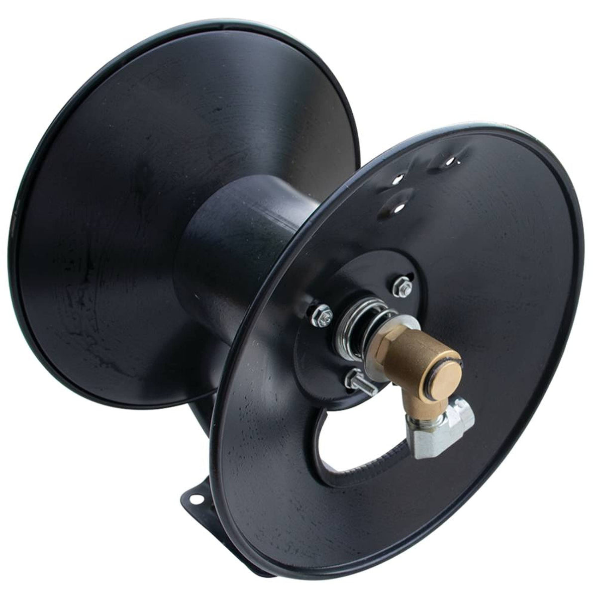 Stens 758-740 hose reel side view demonstrates compact profile and easy mounting potential for workshops