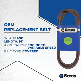 Stens 265-101 belt length label showing precise 90.5 inches