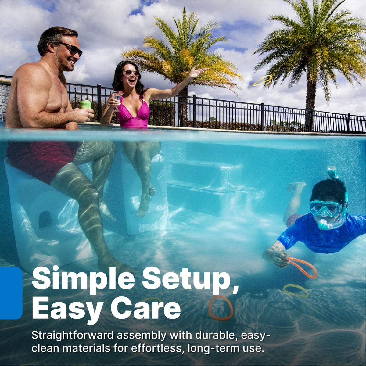 Step2 In-Pool Stool ergonomic design supports up to 300 lbs.