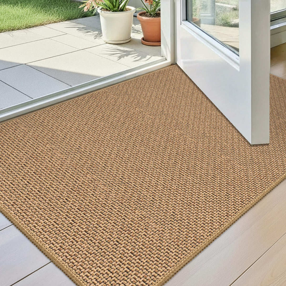 StepAura door mat 24x36 beige at entry, moisture and dirt absorption.