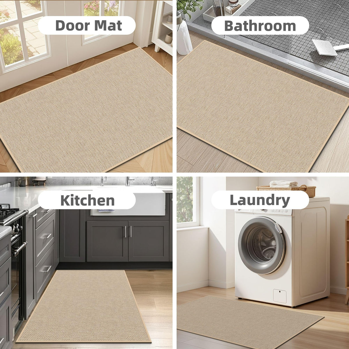 StepAura beige indoor mat in hallway setting with light wood floor