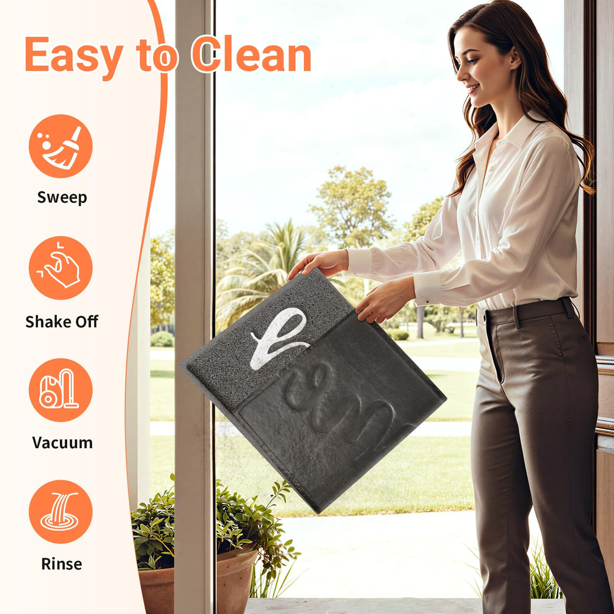 StepLively eco-friendly door mat made with polypropylene and recycled PVC materials.