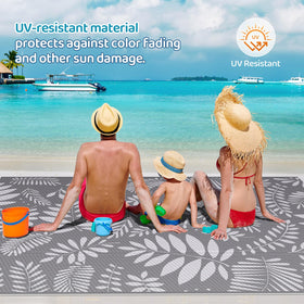 StepRite backyard rug on a deck simplifies outdoor dining cleanup.