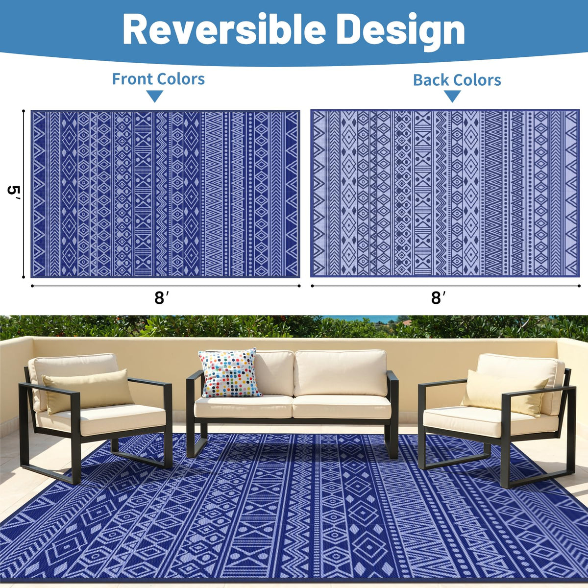 StepTastic 5x8 rug folded for travel, showcasing lightweight, portable design