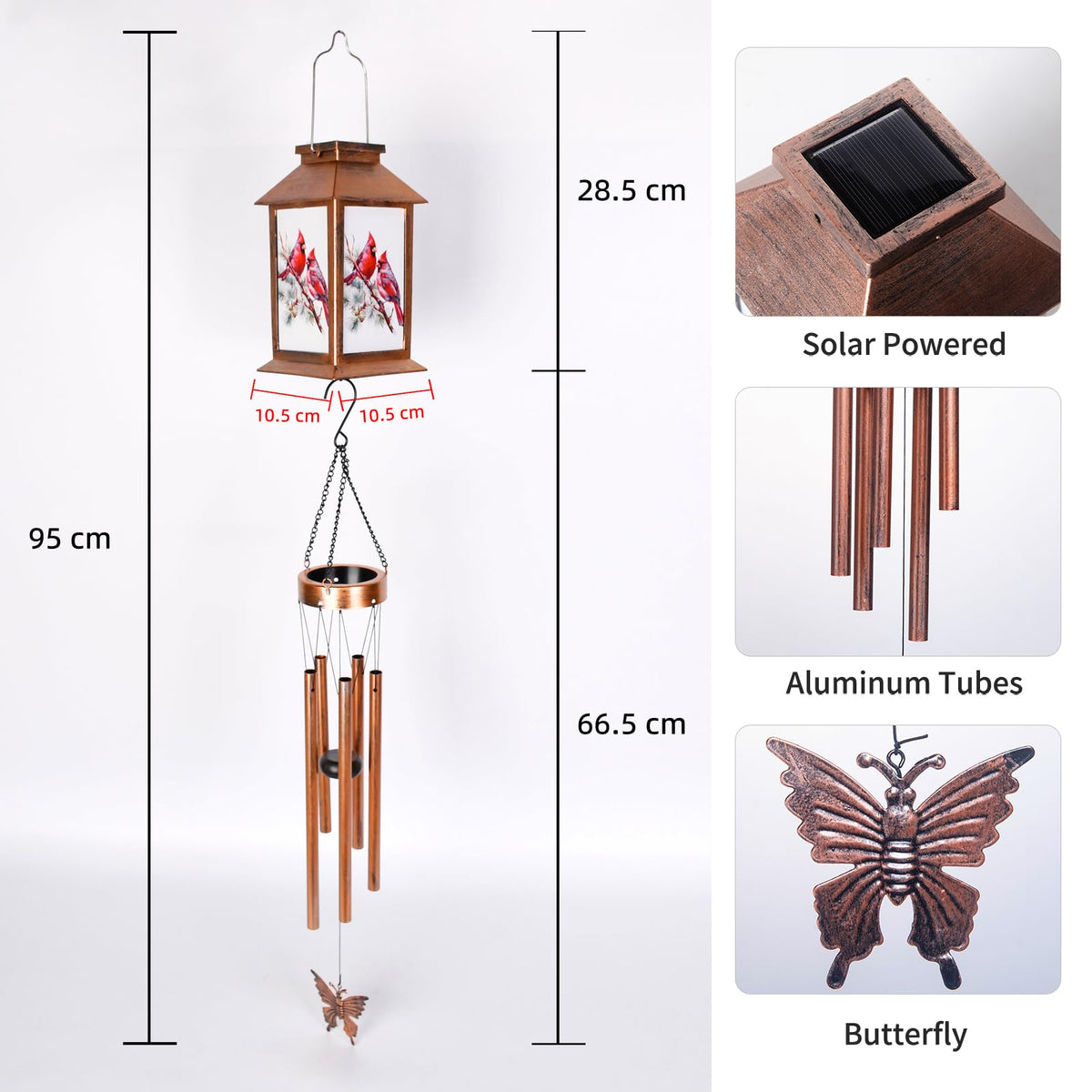 STF Cardinal Wind Chime close-up reveals geometric cutouts and light patterns.