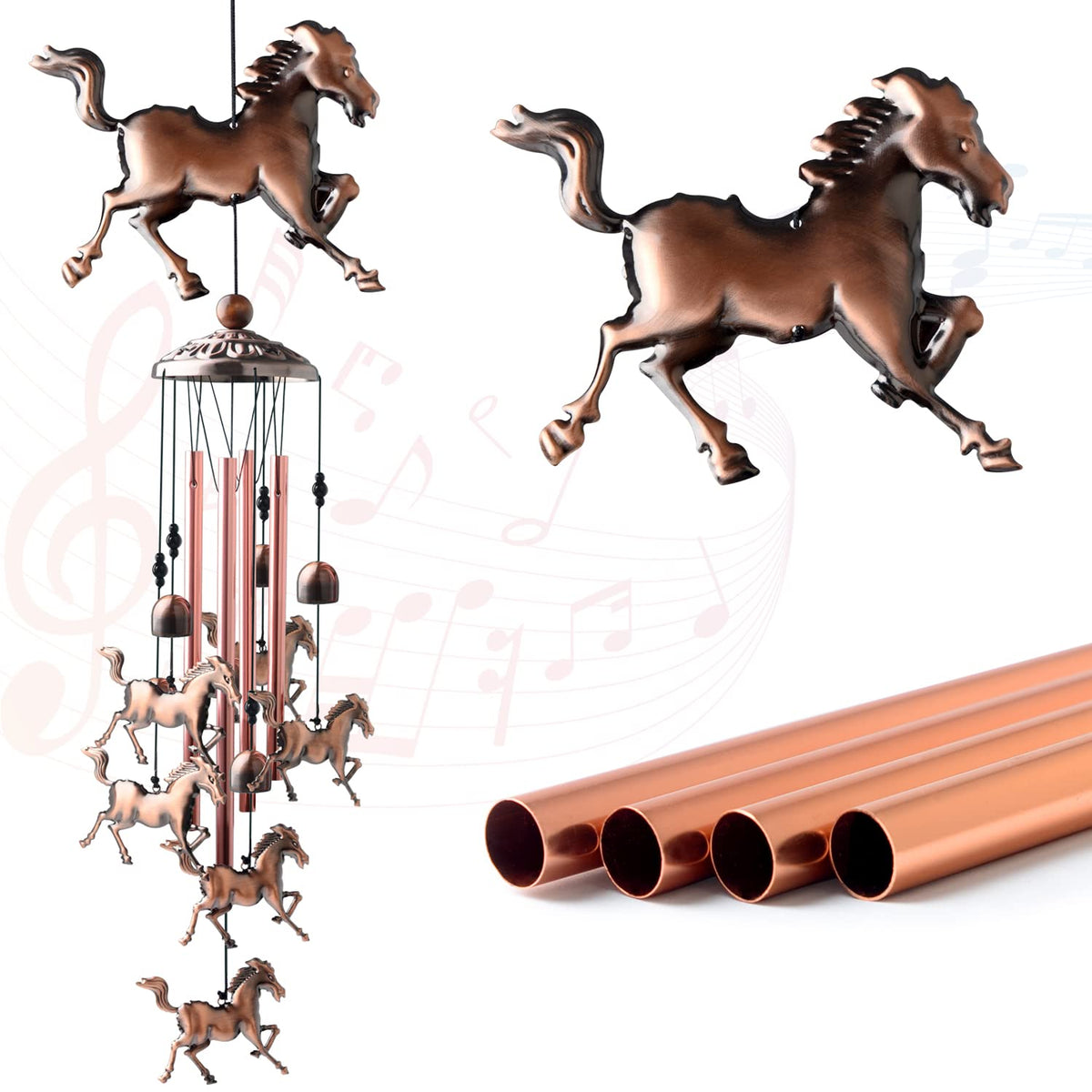 STF ShangTianFeng copper horse wind chimes top view for outdoors