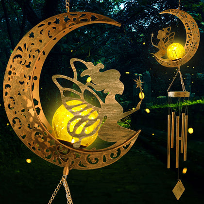STF ShangTianFeng Fairy Moon wind chime outdoors with solar glow