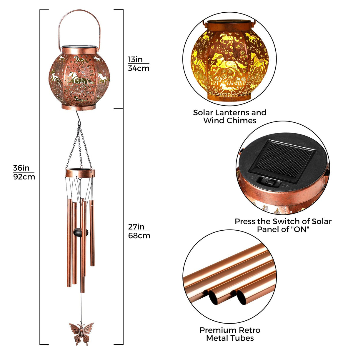 STF ShangTianFeng horse-themed wind chime on a patio