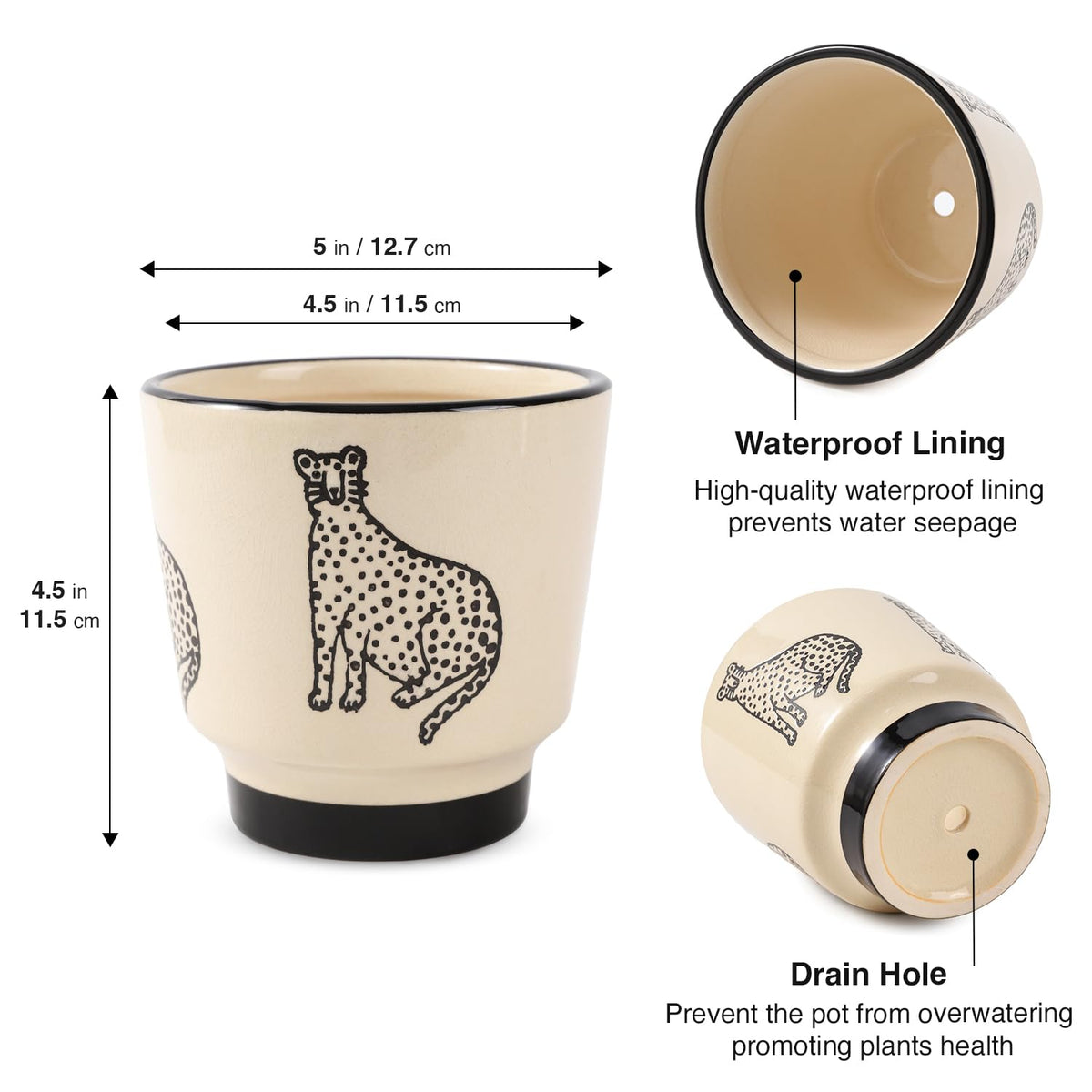 STHIE succulent planter in ceramic with modern panther motif