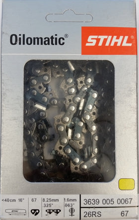 Stihl 3639-005-0067 full chisel saw chain for 16-inch bars, precise cuts.