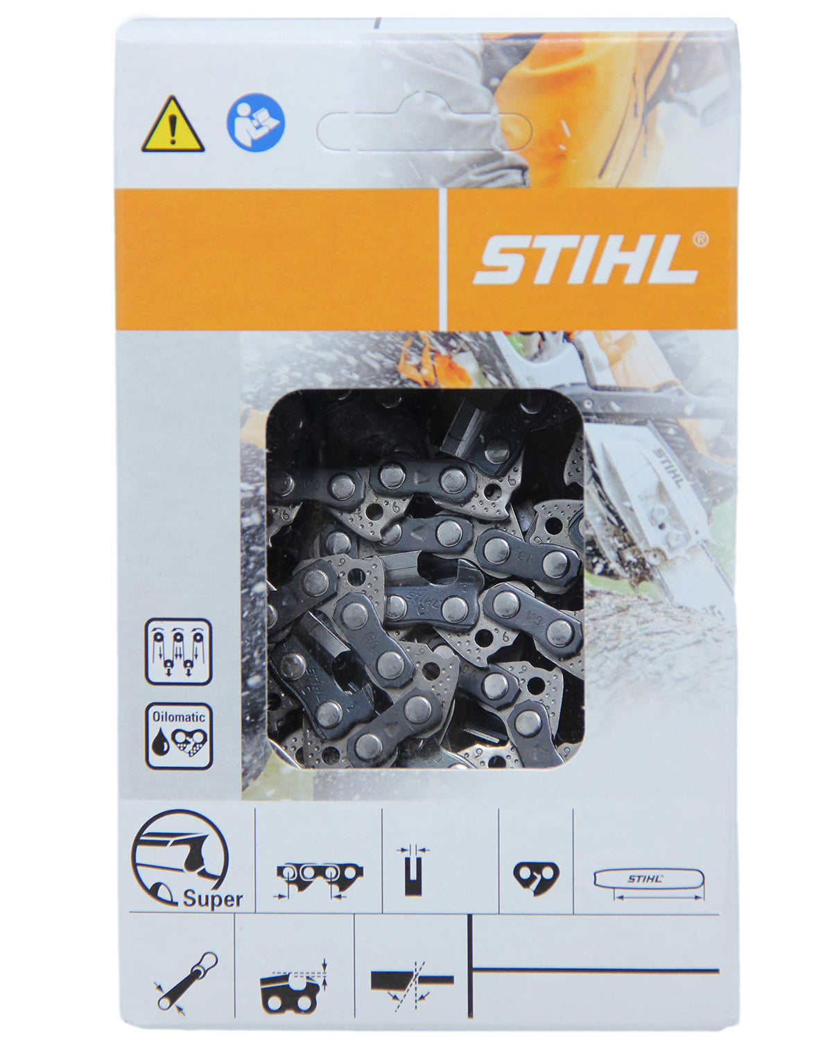 Stihl 63PS-50 Picco chain mounted on a 14-inch bar for clean cuts.