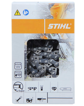 Stihl 63PS-50 Picco chain mounted on a 14-inch bar for clean cuts.