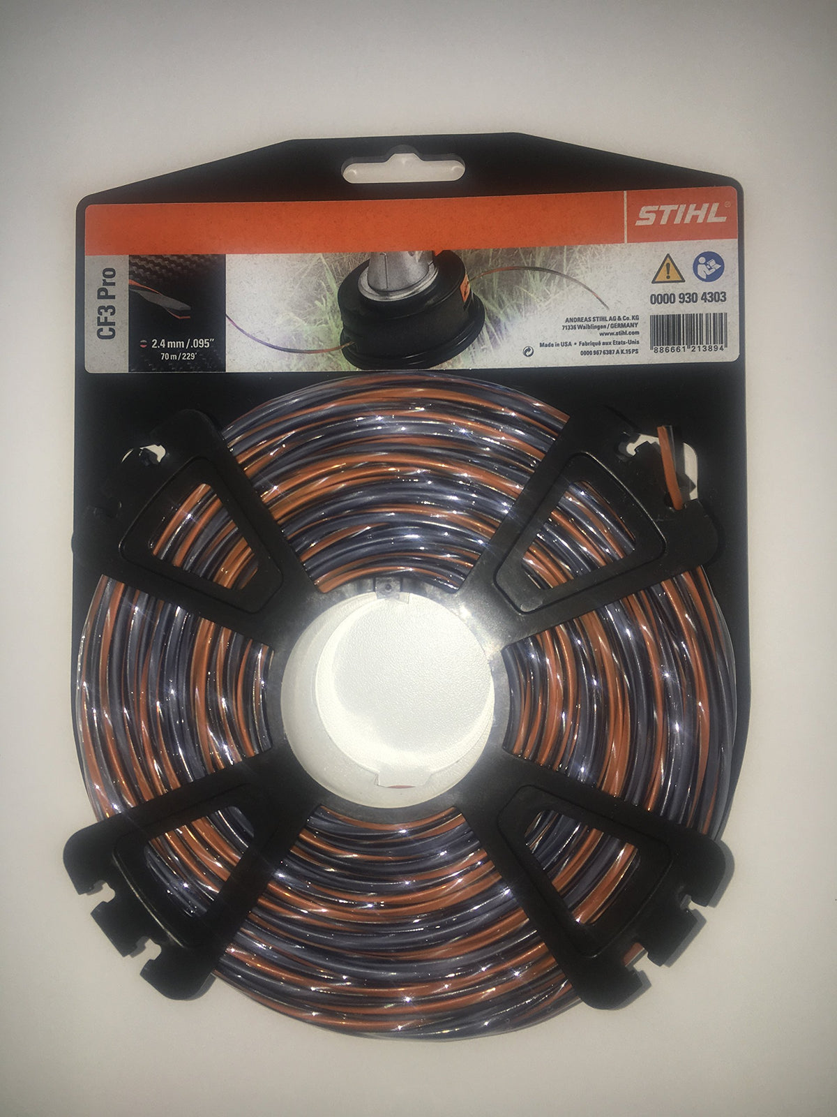 Stihl CF3 Pro cross-shaped trimmer line ready for durable cutting and clean edges in the yard