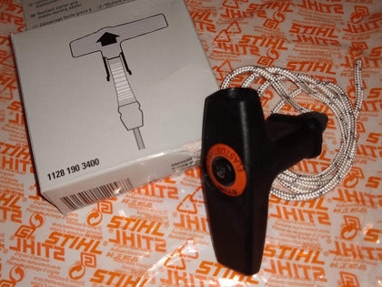 Stihl ElastoStart starter rope with handle enhances grip and eases starting.