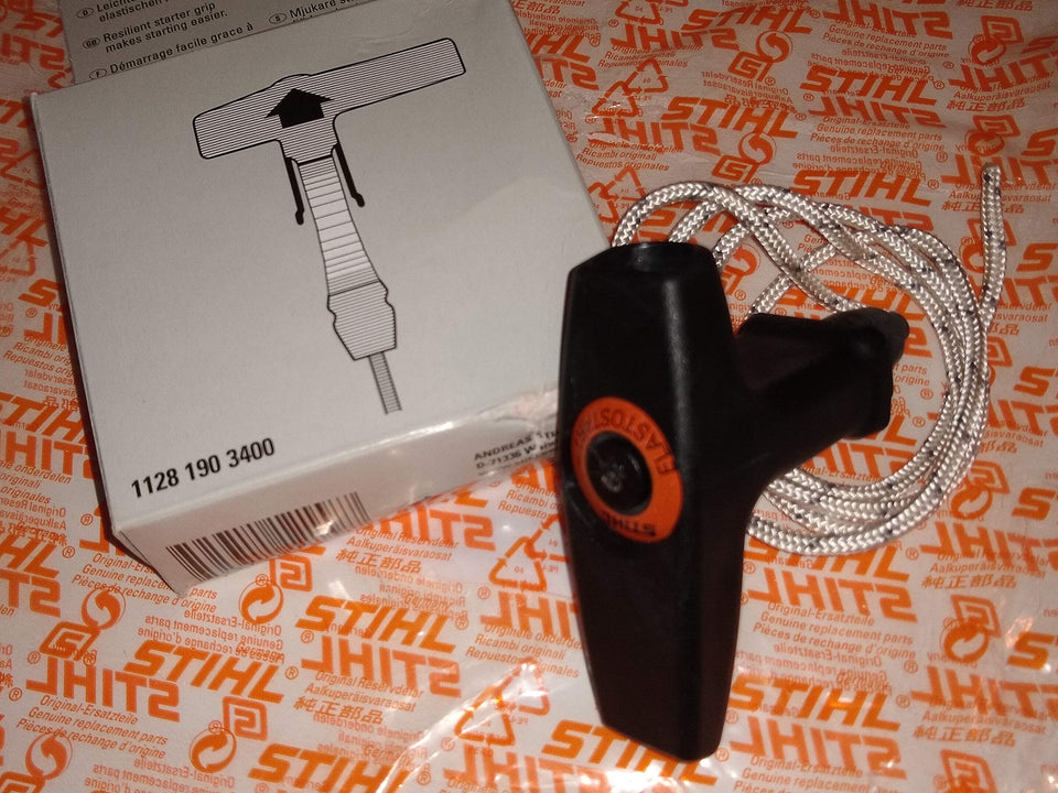 Stihl ElastoStart starter rope with handle enhances grip and eases starting.