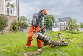 Stihl MS 162 chainsaw handheld grip for comfortable handling.
