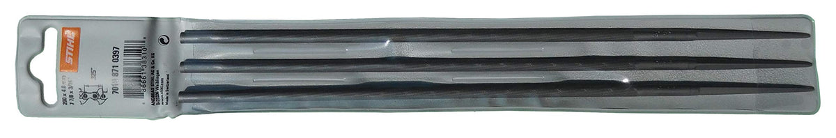 STIHL three round files pack enables precise sharpening with the STIHL guide.