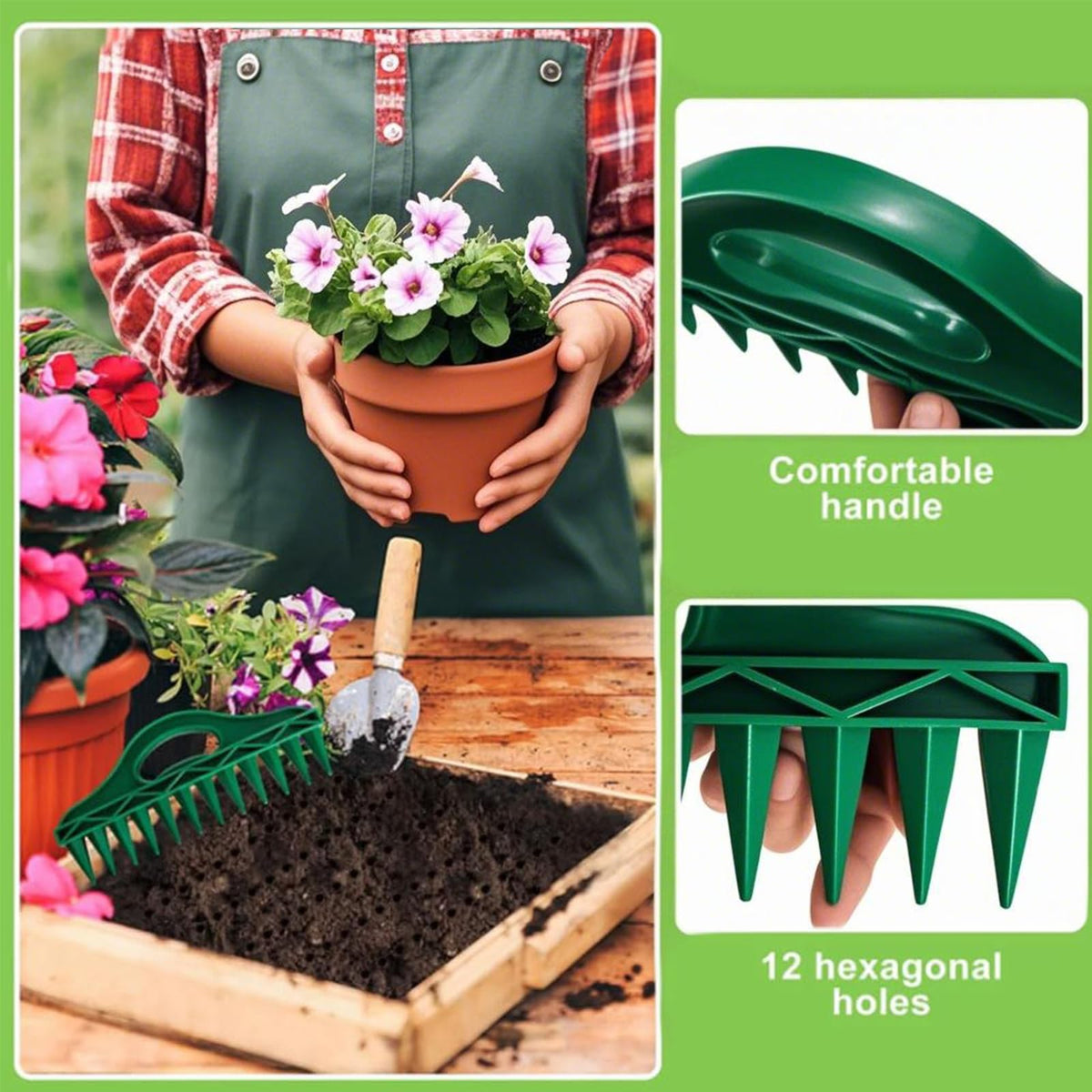 STILTOOL ergonomic seed planter tool with comfortable grip enabling controlled seeding.
