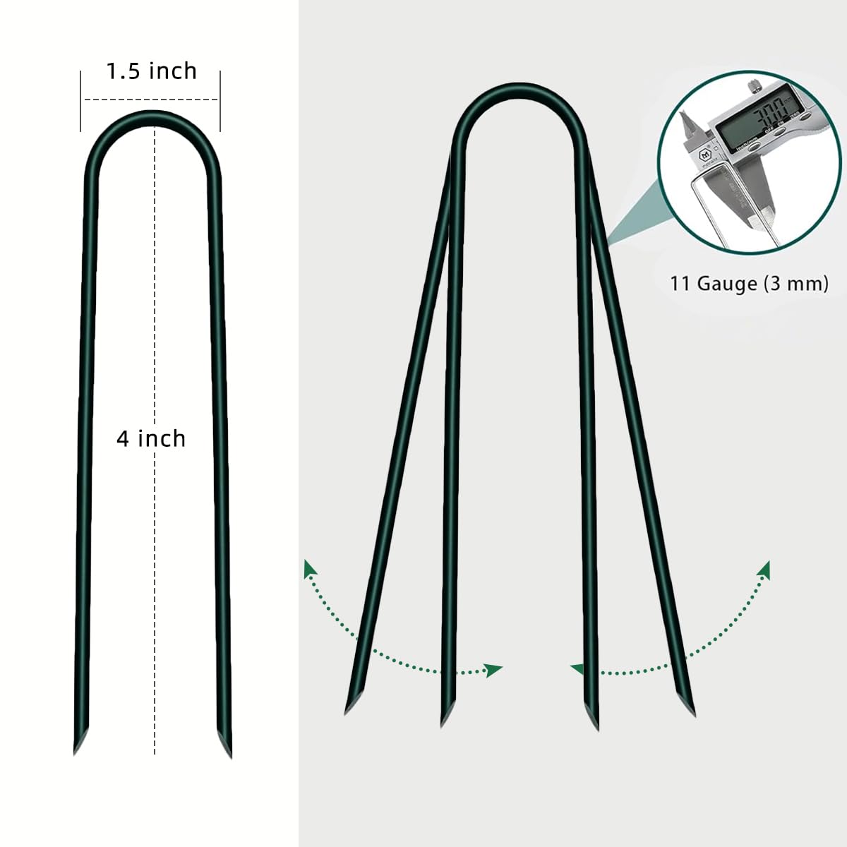 STIMULATE SZXXZZMY 11-gauge galvanized steel stakes with green coating resist rust.