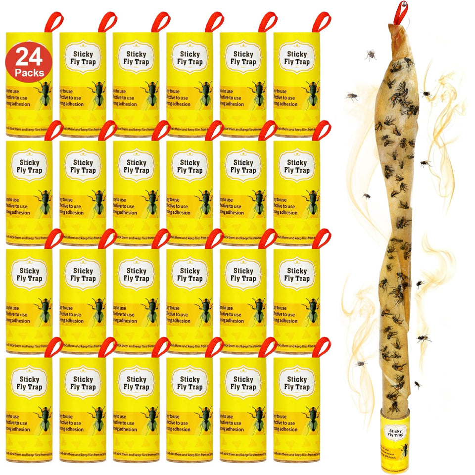 Stingmon 24-pack fly trap packaging, ready-to-use for indoor or outdoor rooms