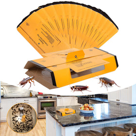 Stingmon 24-pack roach traps indoors in use to catch cockroaches effectively.