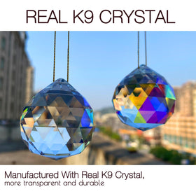 Stino ball crystal sun catcher prism close-up reveals AB color facets.
