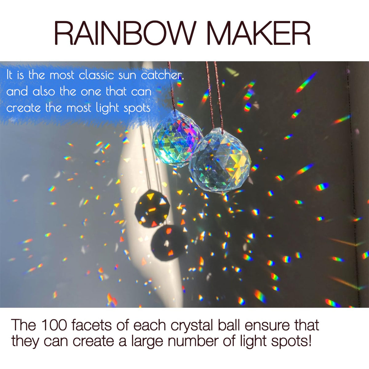 Stino ball crystal sun catcher prism hanging by a window for glow.